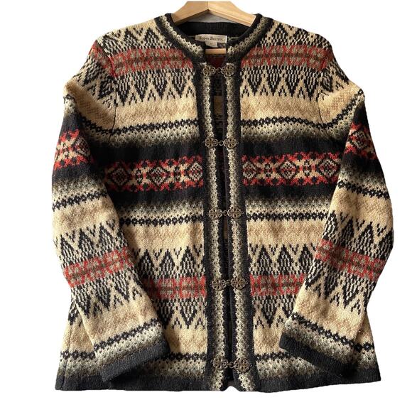VTG Susan Bristol Southwestern Cardigan Wool Clasp Ski Aztec Grandmacore - Picture 6 of 6
